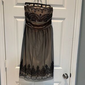 David's Bridal Black Strapless black tulle and tan formal/semi formal dress